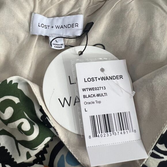 Lost + Wander Oracle Top Womens Large Black Multi Boho Tank - Picture 7 of 9